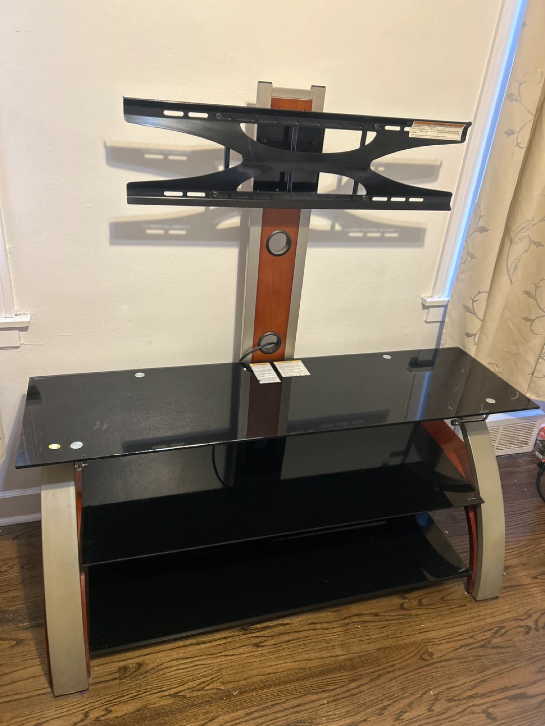 Glass and Wood TV Stand with Integrated Mount