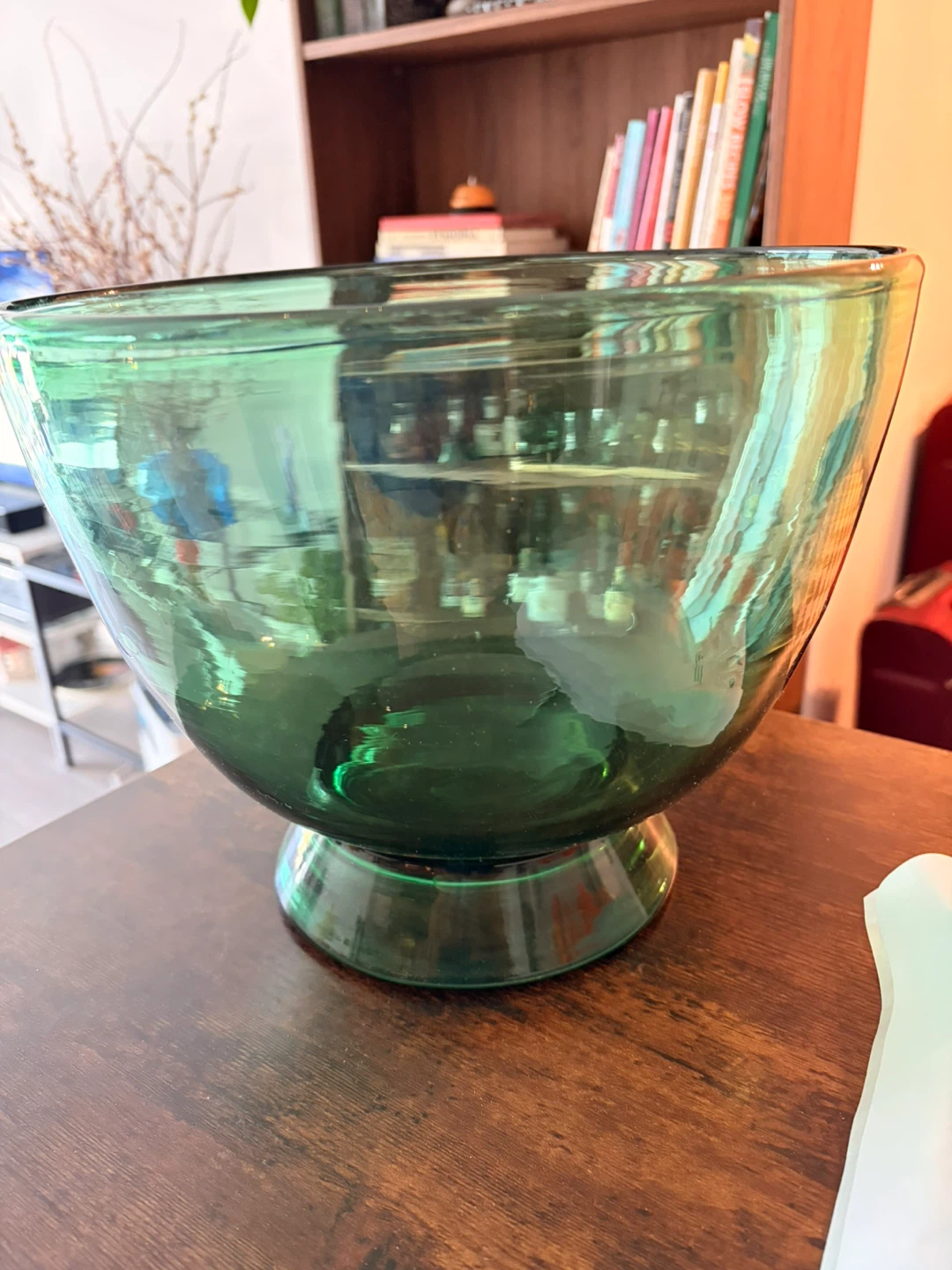 Vintage Green Glass Pedestal Bowl