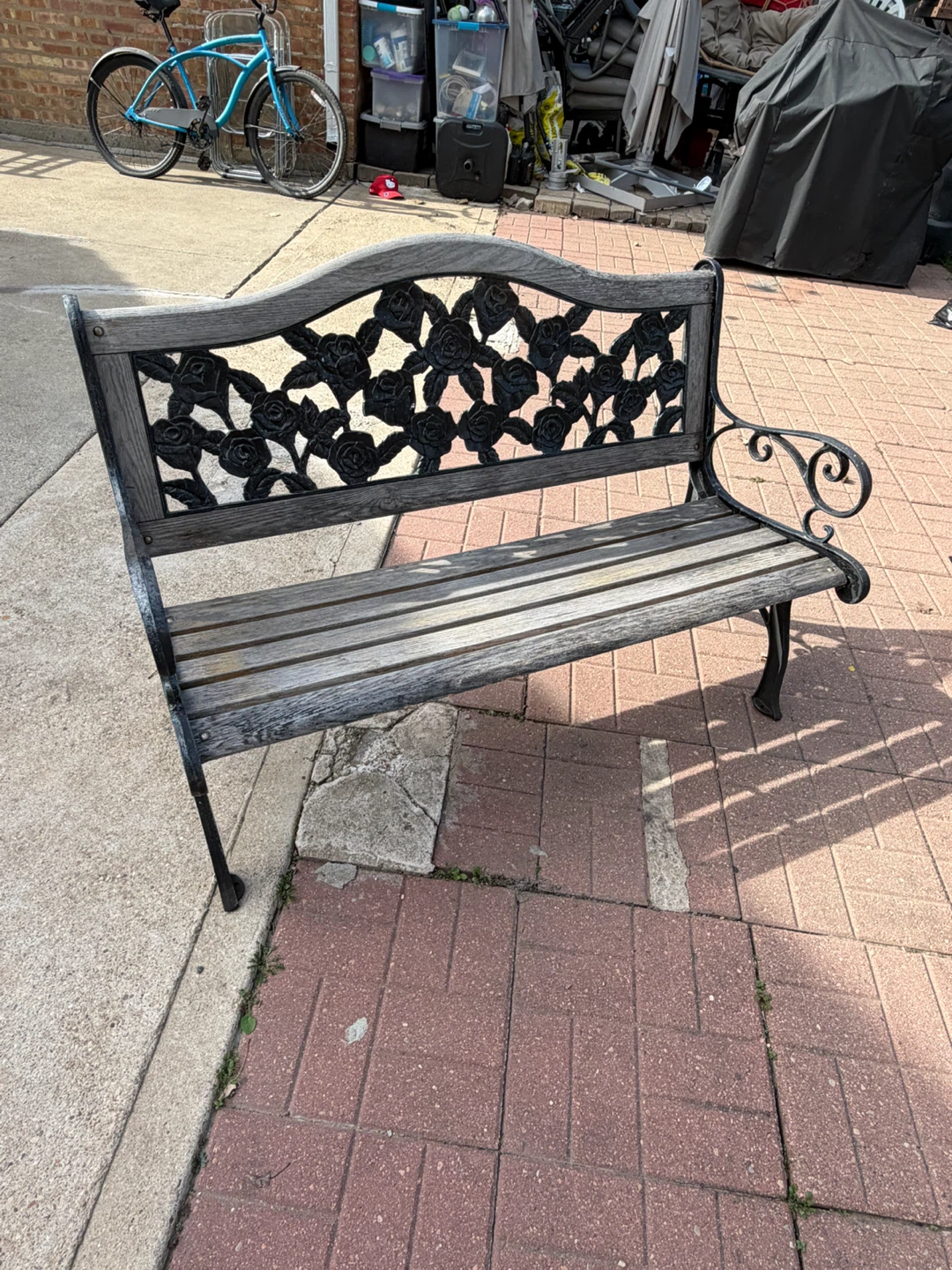 Vintage Rose Pattern Garden Bench
