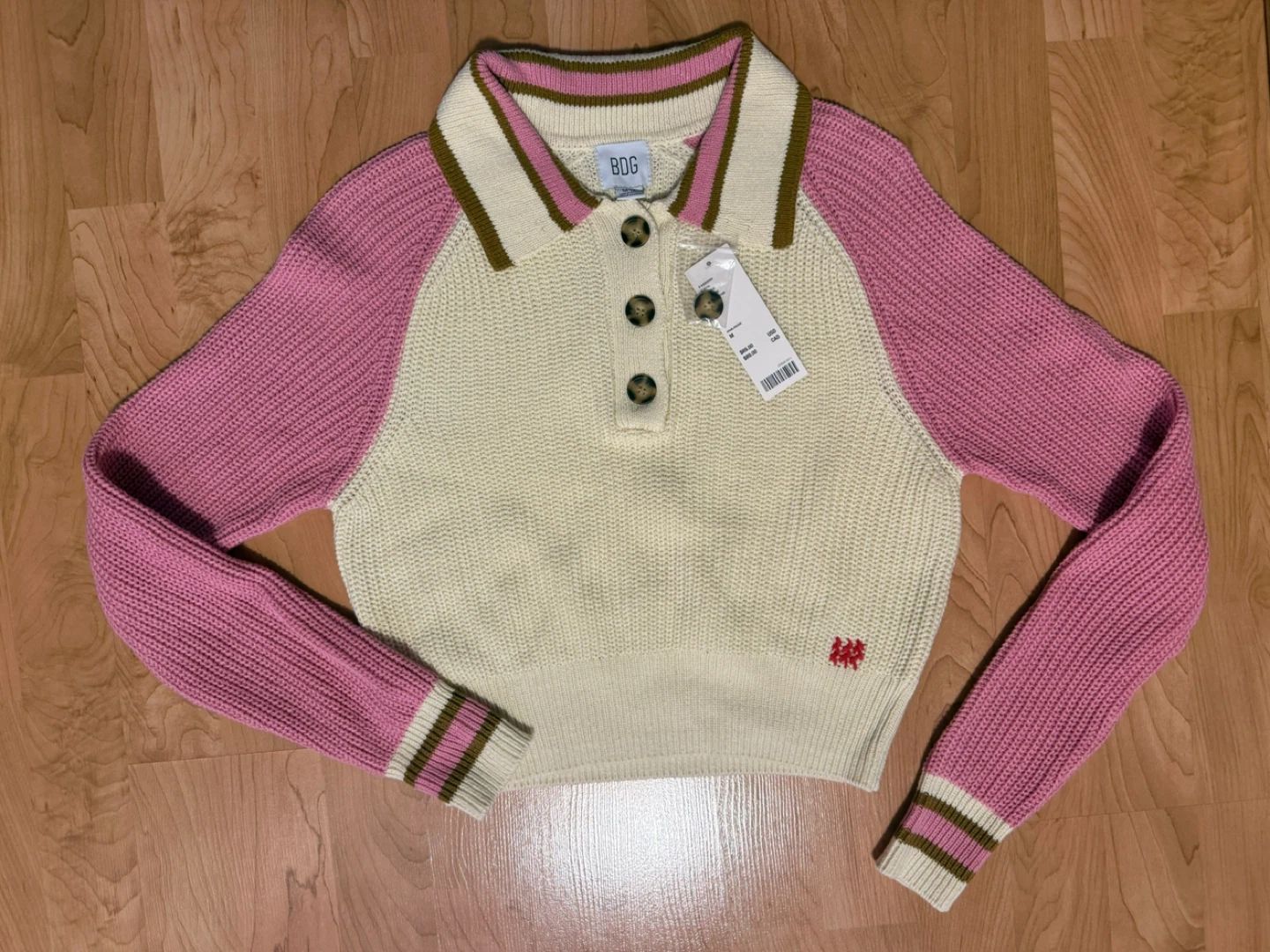 BDG Collared Knit Sweater Pink and Cream