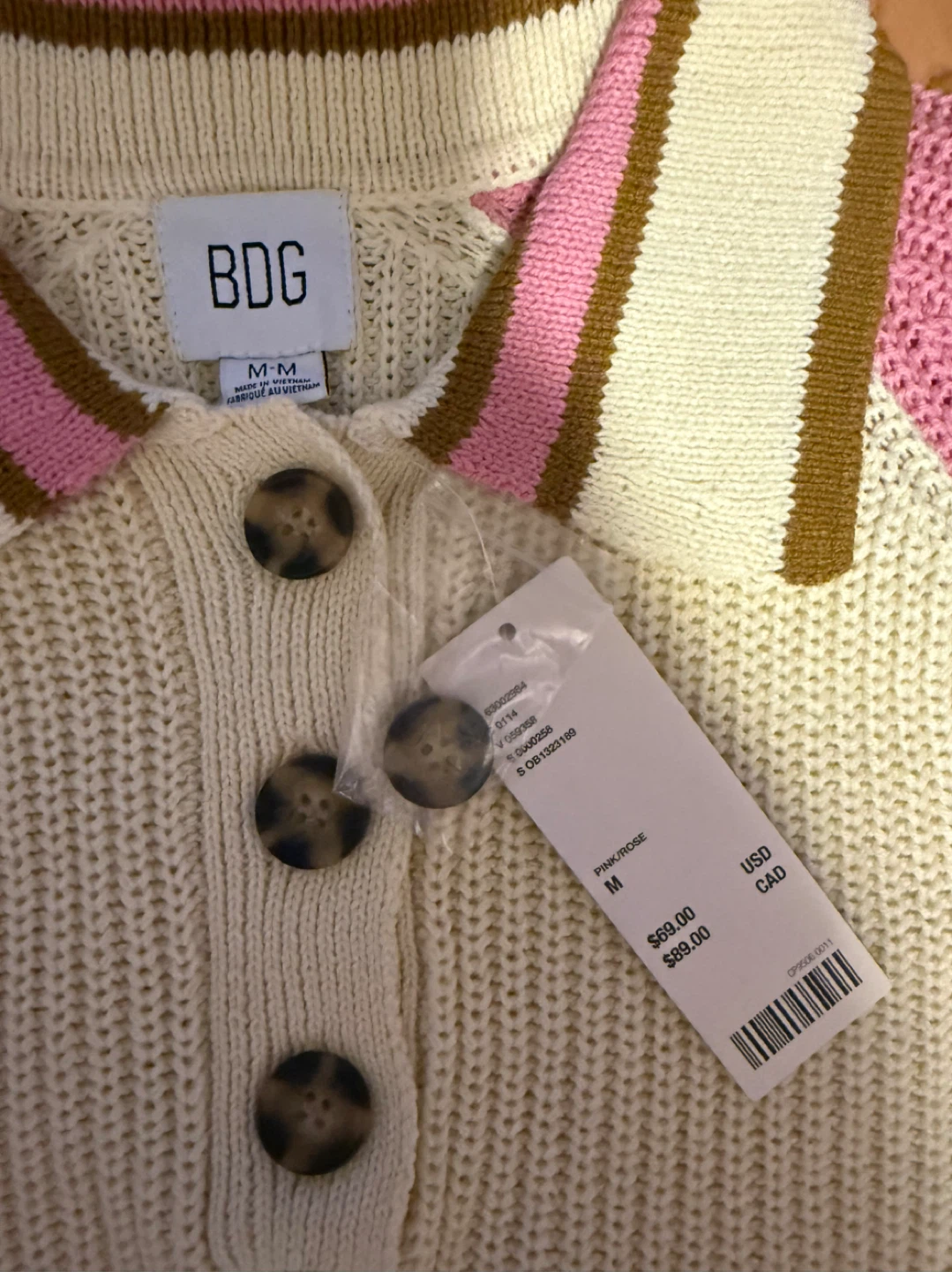 BDG Collared Knit Sweater Pink and Cream - photo 2