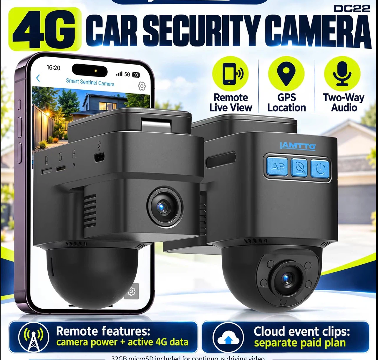 LAMTTO DC22 4G Car Security Camera