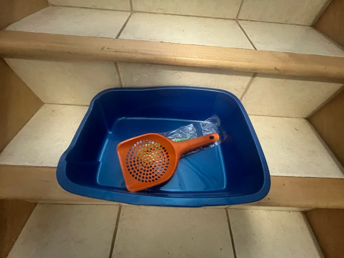 Blue Cat Litter Box with Scoop and Toy