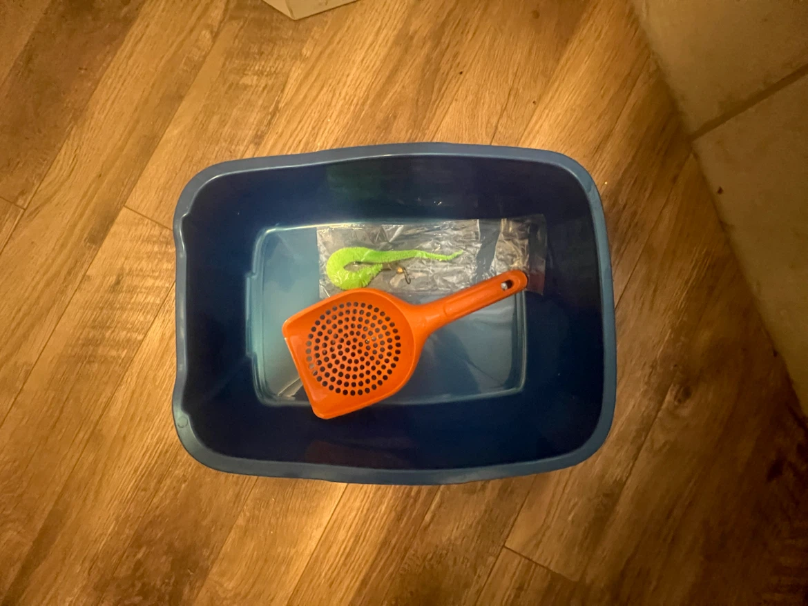 Blue Cat Litter Box with Scoop and Toy - photo 2