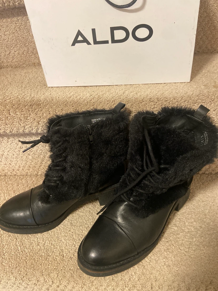ALDO Black Faux Fur Lace-Up Ankle Boots