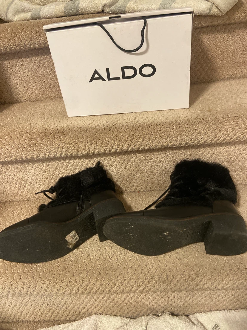 ALDO Black Faux Fur Lace-Up Ankle Boots - photo 2