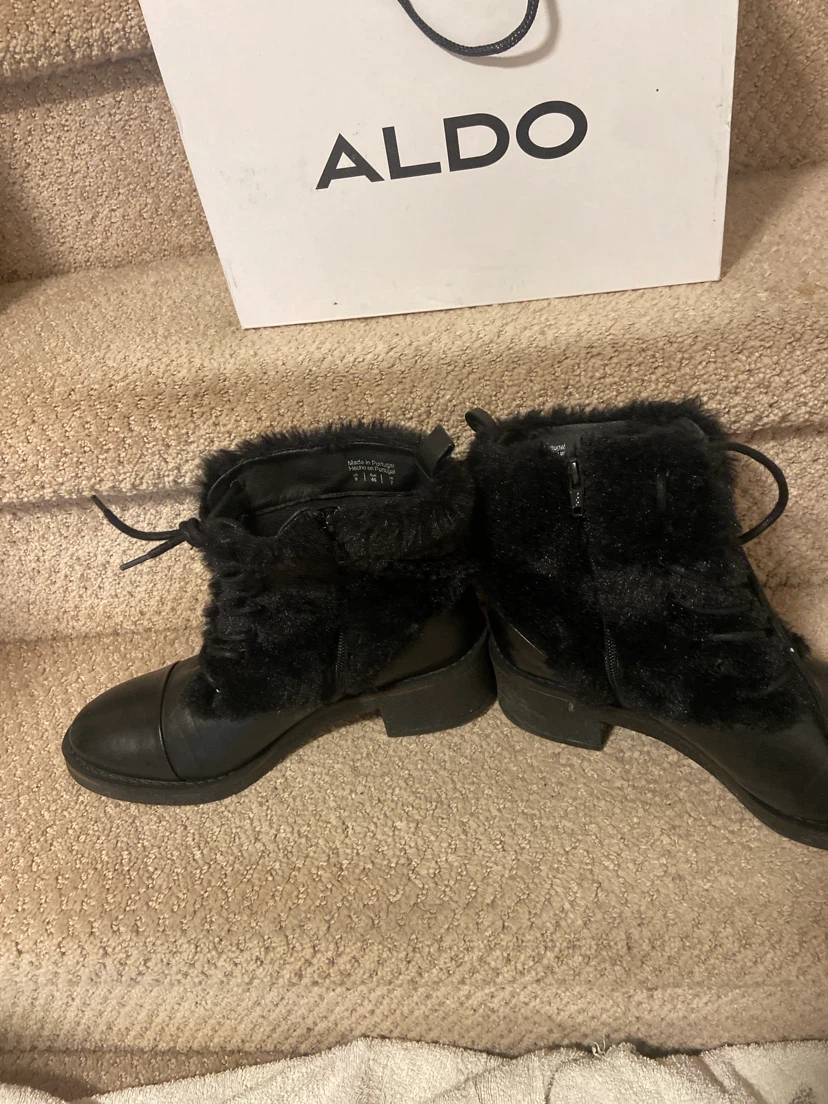 ALDO Black Faux Fur Lace-Up Ankle Boots - photo 5