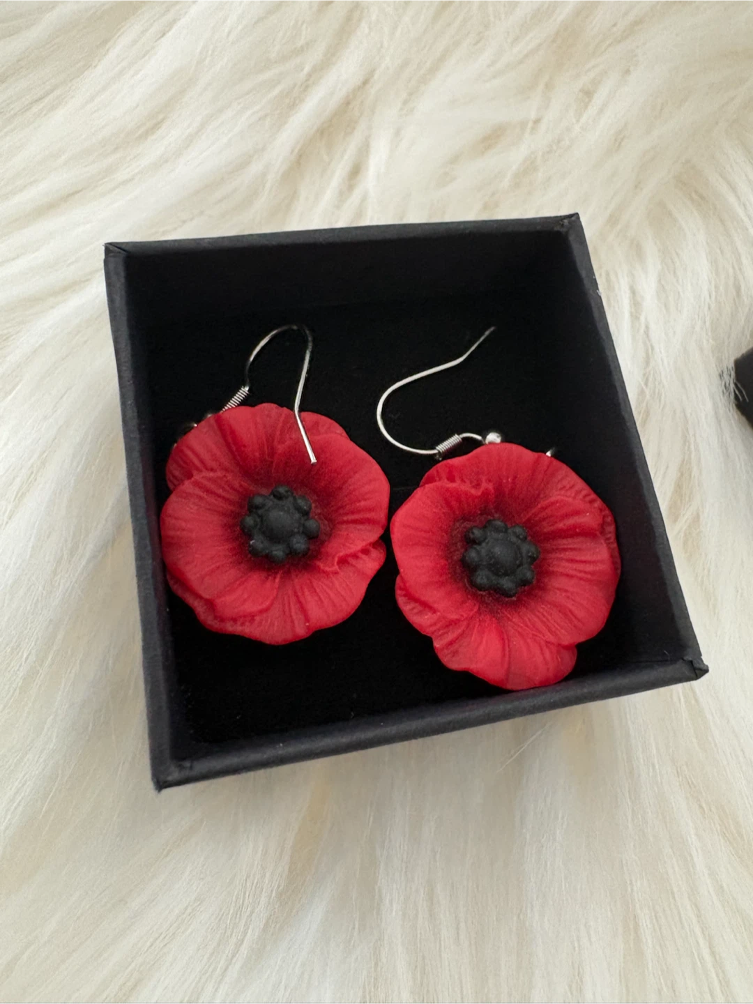 Red Poppy Flower Earrings
