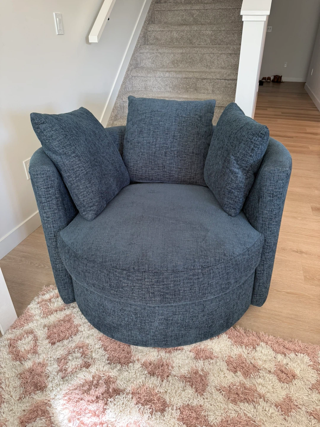 Two Blue Fabric Swivel Accent Chair with Six Cushions