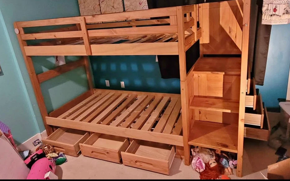 Wood bunk bed with stairs and lot of drawers - photo 2