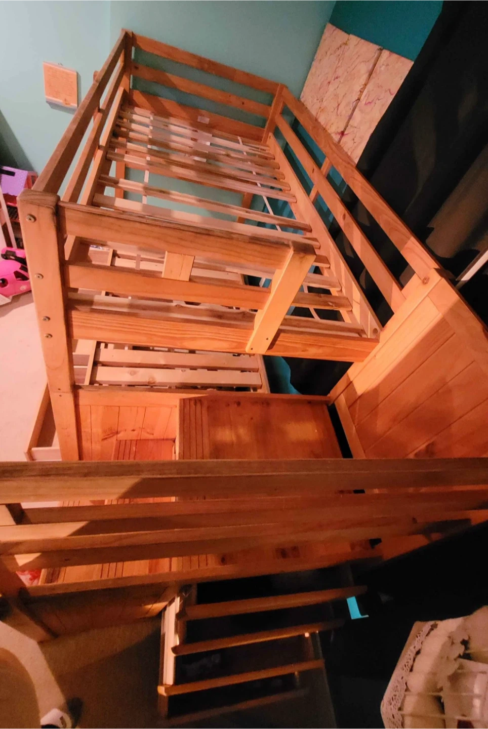 Wood bunk bed with stairs and lot of drawers - photo 3