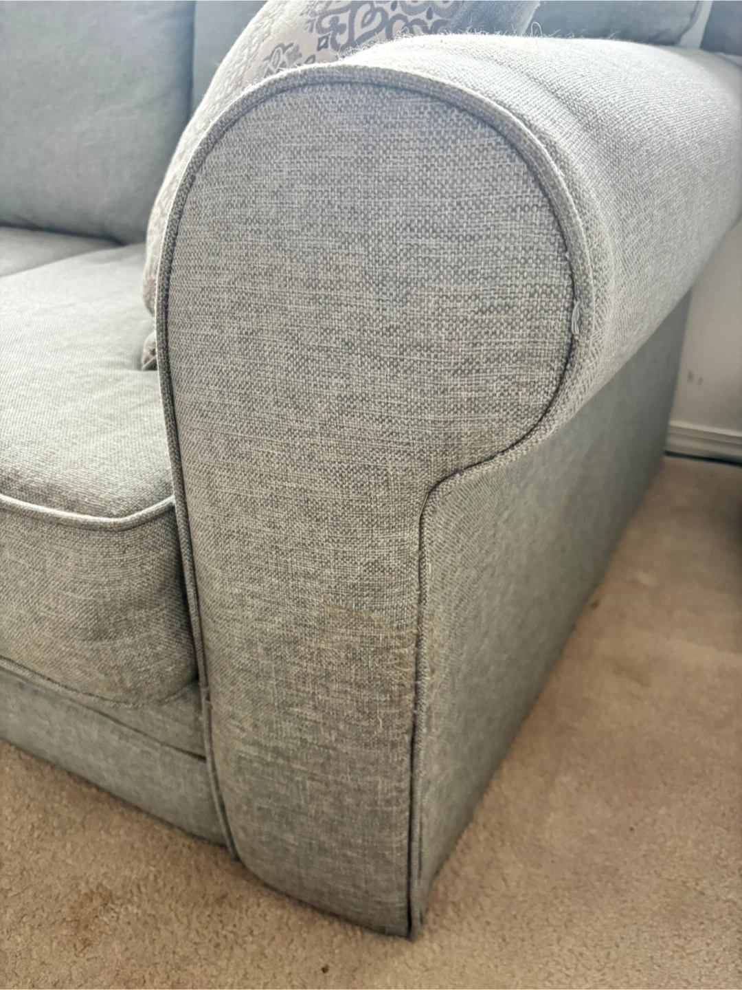 Three-Seater Grey Blue Fabric Sofa - photo 5