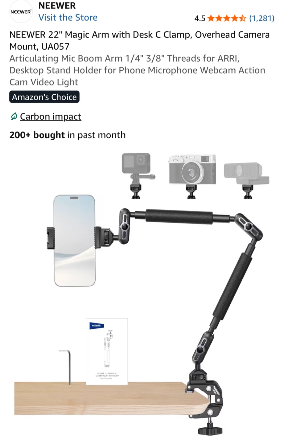 Neewer Adjustable Camera Desk Clamp Mount