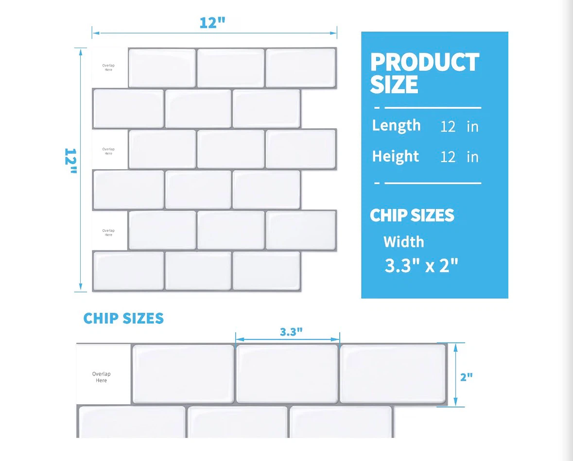 Sheet Peel & Stick Kitchen Backsplash, 12"x12", Bright White - photo 2