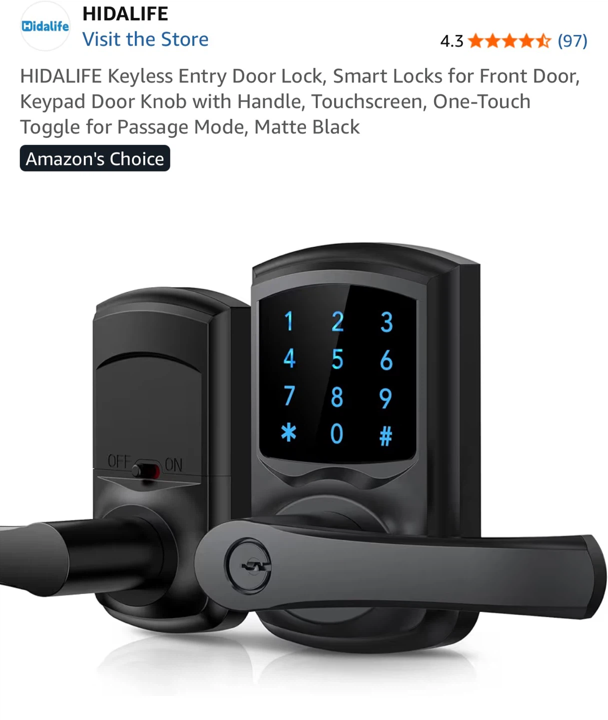 Hidalife Keyless Entry Smart Door Lock