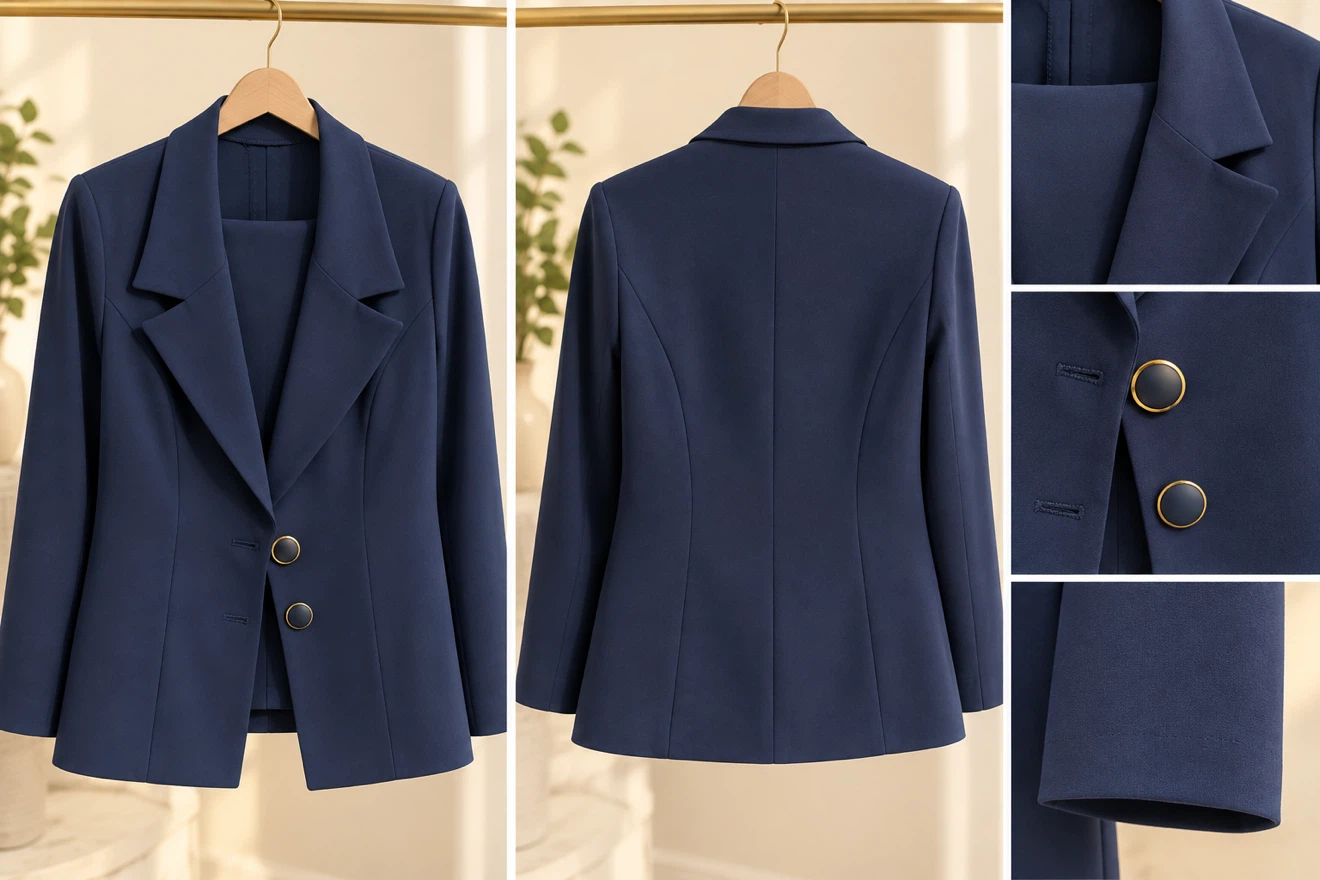 Elegant, custom-made 3-piece women’s suit in a navy blue. - photo 2