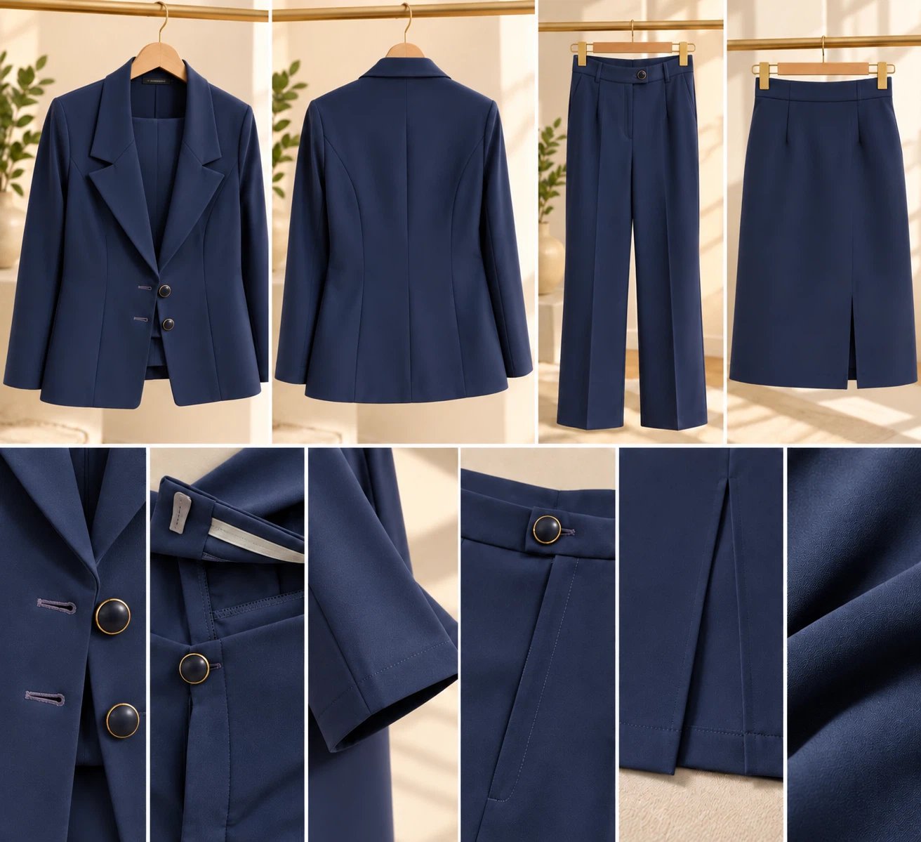 Elegant, custom-made 3-piece women’s suit in a navy blue. - photo 3