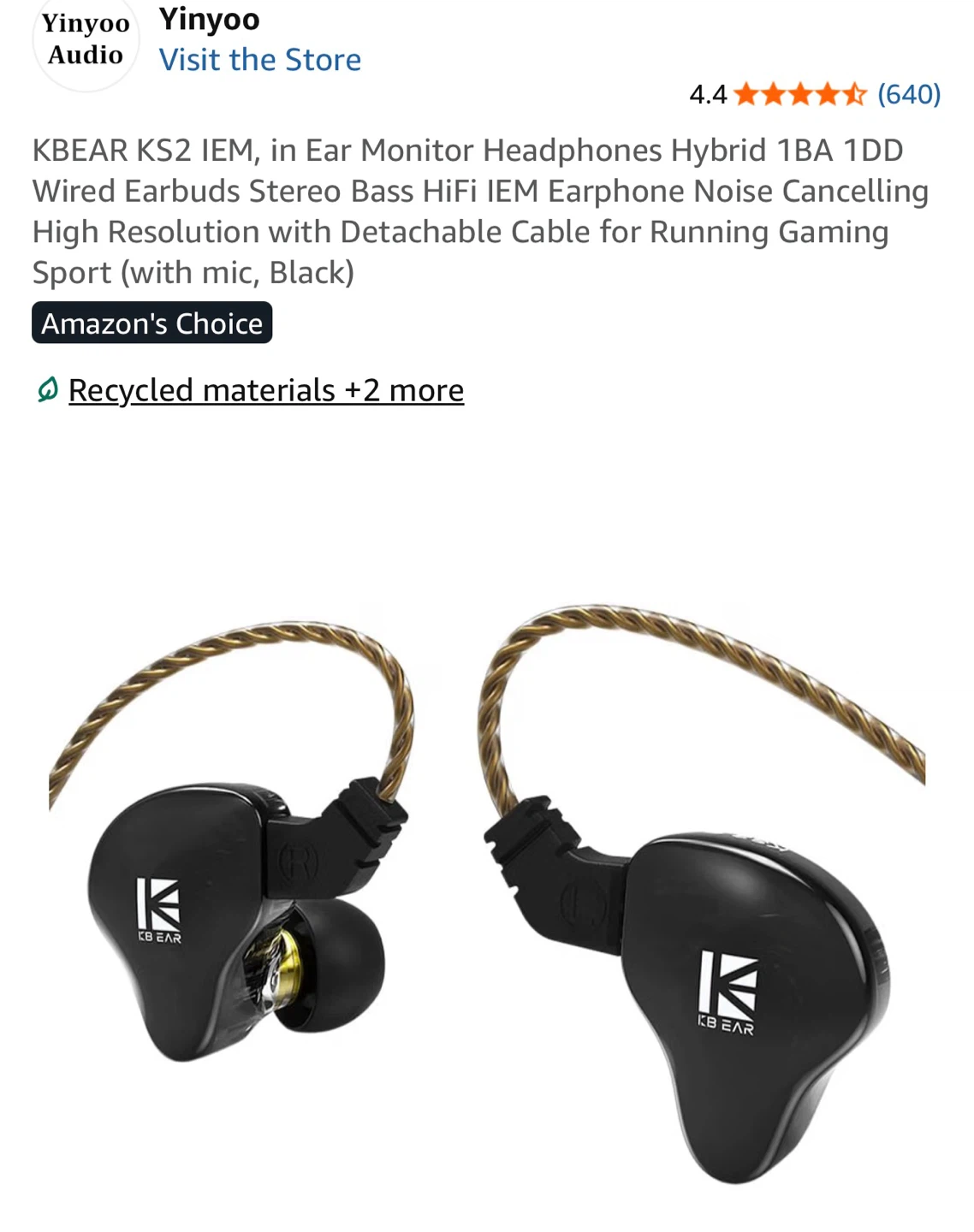 KBEAR KS2 In-Ear Monitor Headphones