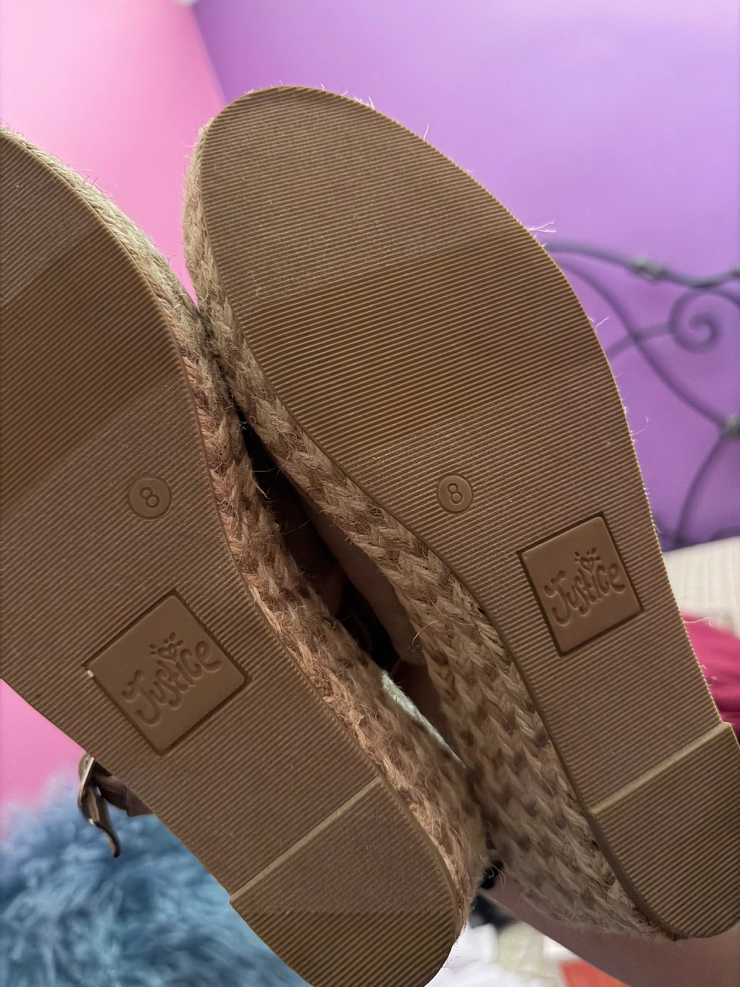 MOVING SALE!!! Justice Brown Faux Suede Espadrille Wedges - photo 3