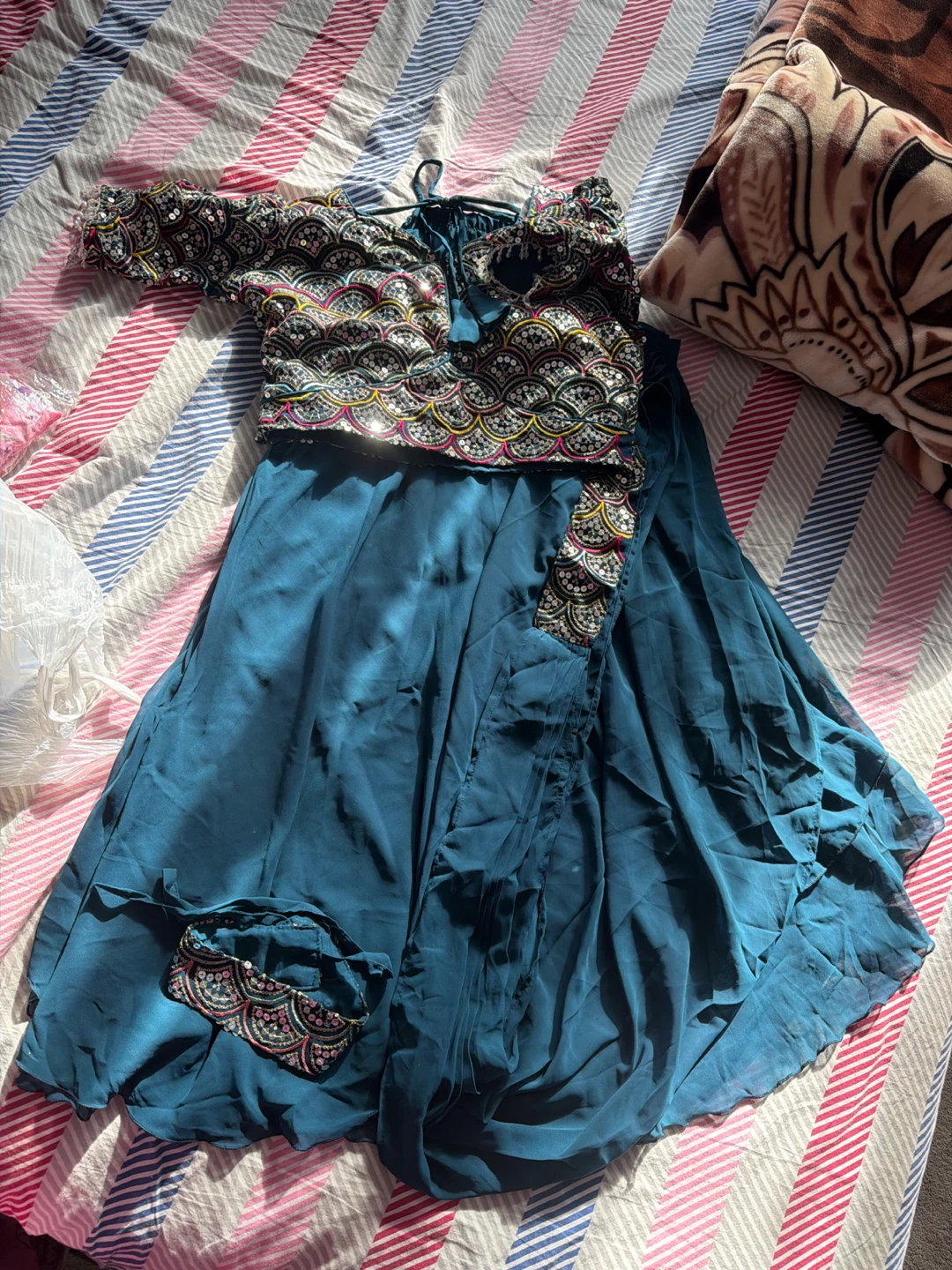 Teal Sequin Embellished Lehenga Set