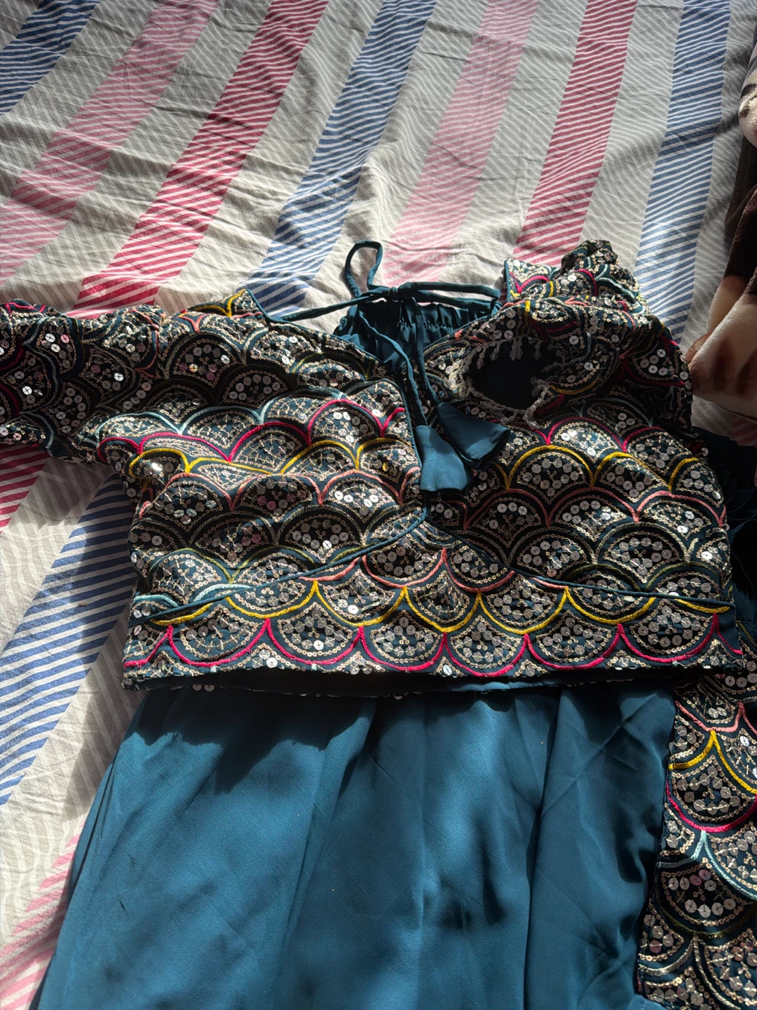 Teal Sequin Embellished Lehenga Set - photo 2