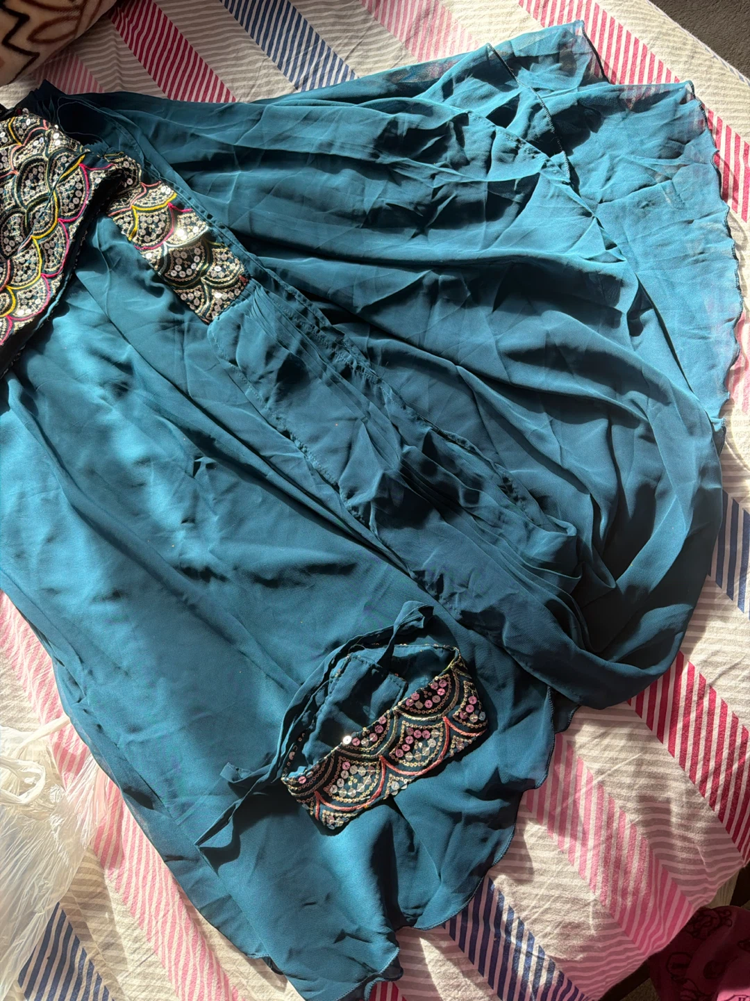 Teal Sequin Embellished Lehenga Set - photo 3