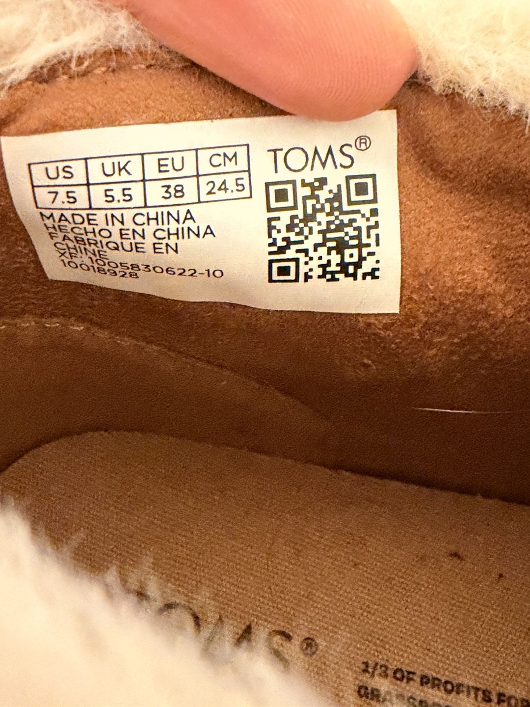 TOMS Faux Fur Lined Slip-On Shoes - Tan, Size 7.5 - photo 3