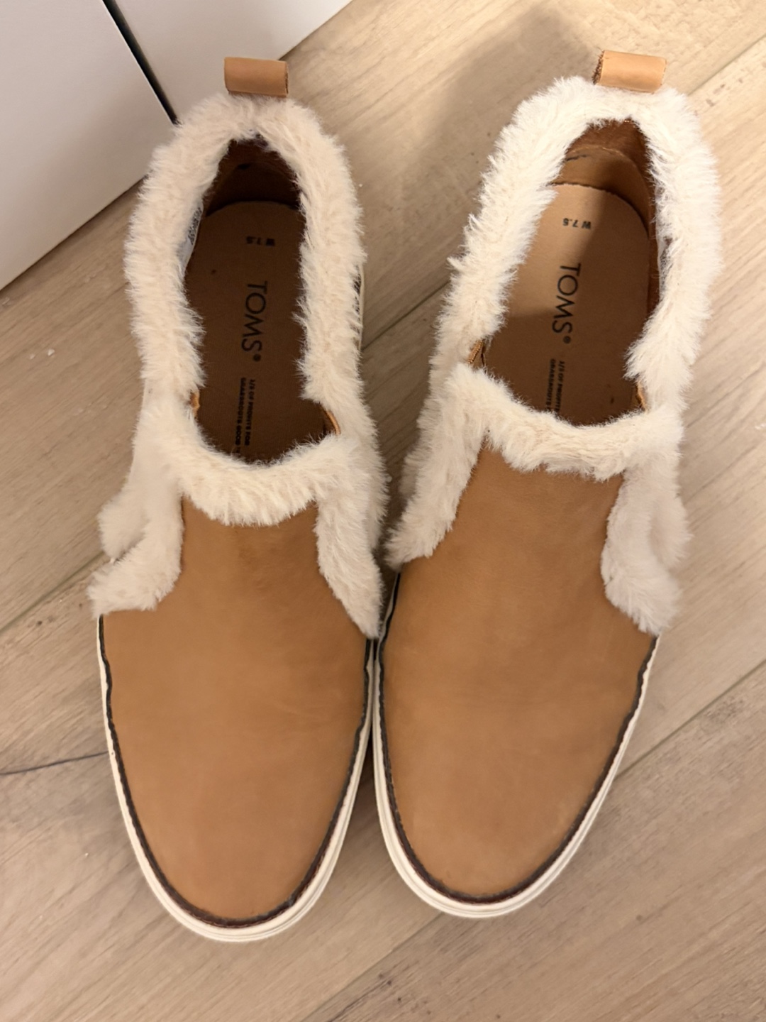 TOMS Faux Fur Lined Slip-On Shoes - Tan, Size 7.5 - photo 2