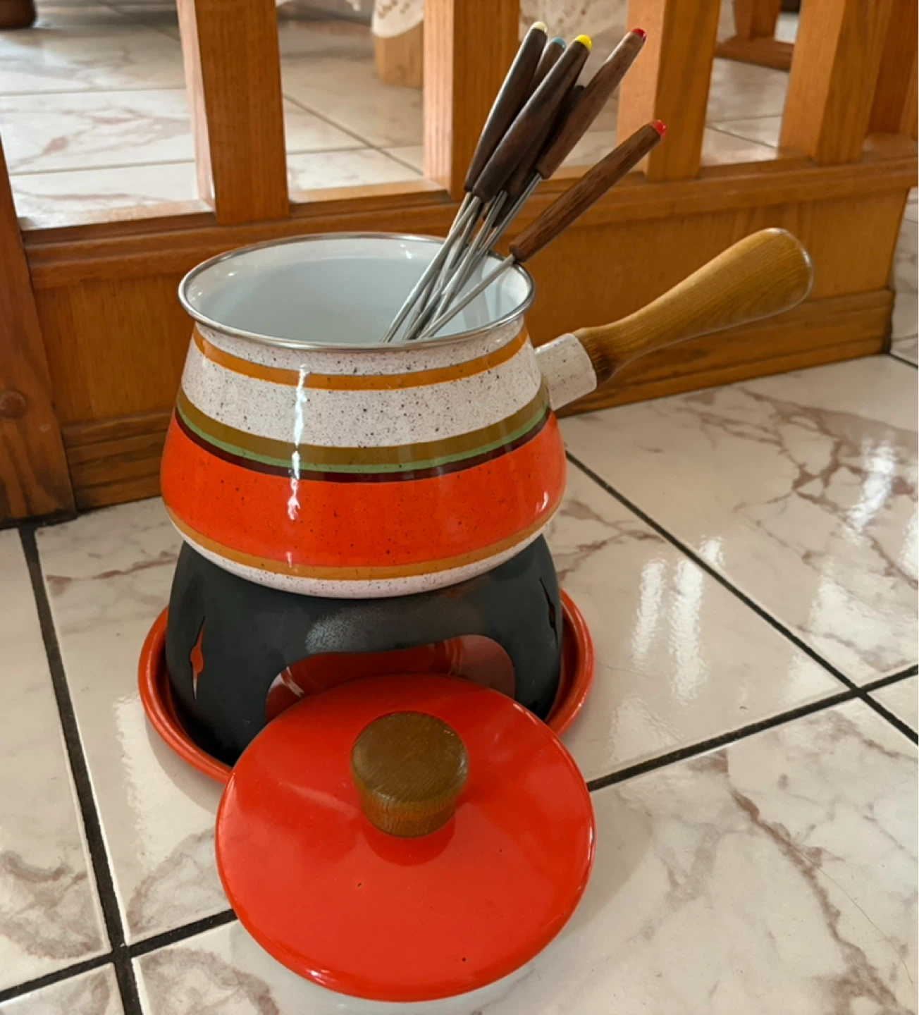 Vintage Enamel Fondue Set