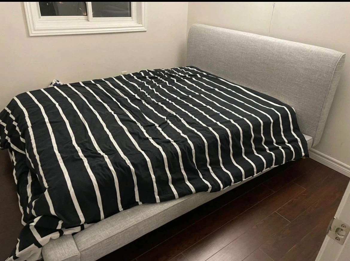Grey Upholstered Queen Size Bed Frame