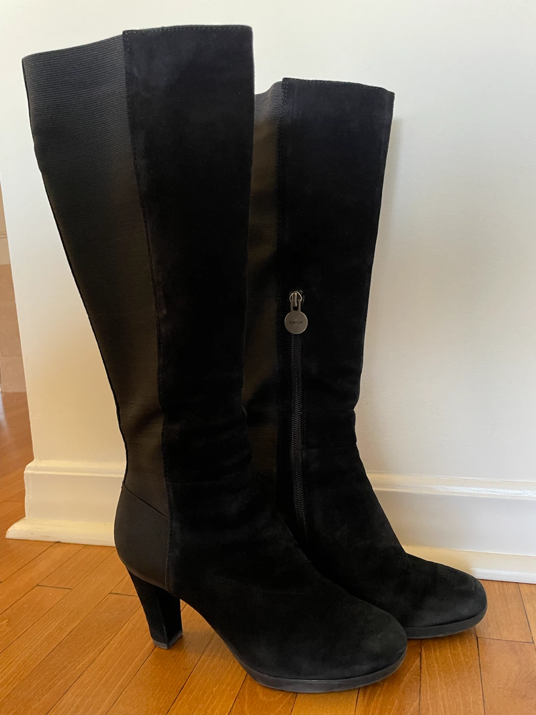 Geox Black Suede Knee-High Boots