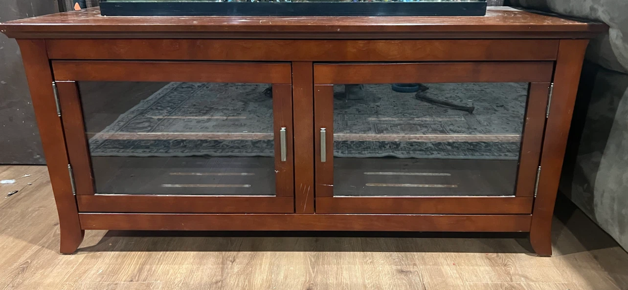 Wooden Media Console with Glass Doors