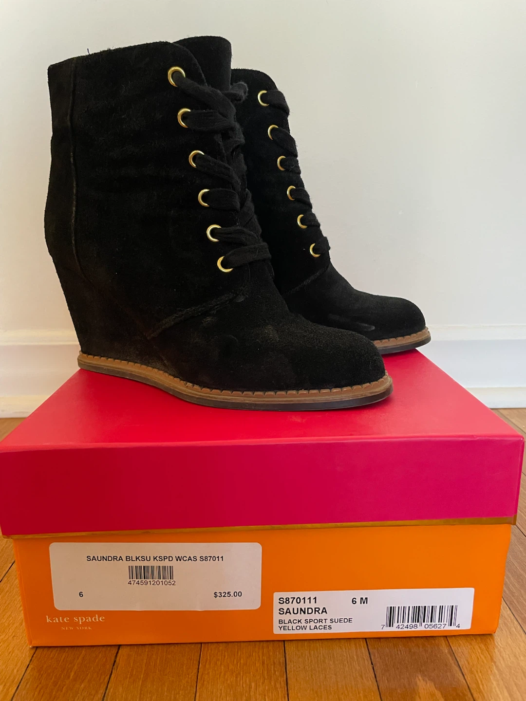 Kate Spade Saundra Black Suede Wedge Boots