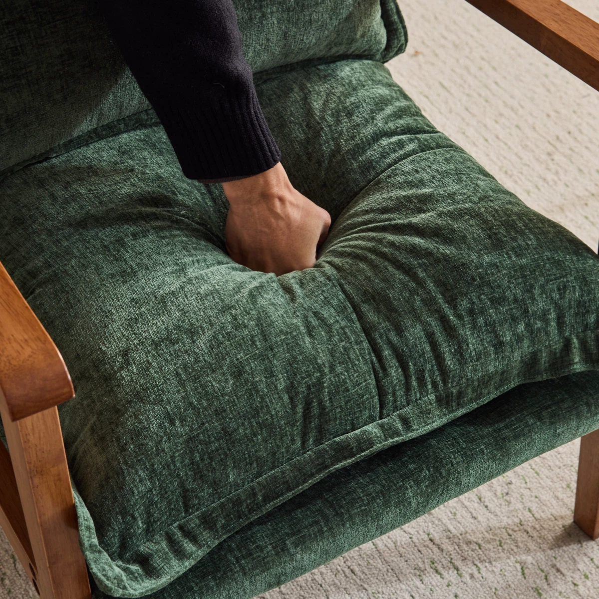 Dark Green Velvet Accent Chair with Wooden Frame - photo 2