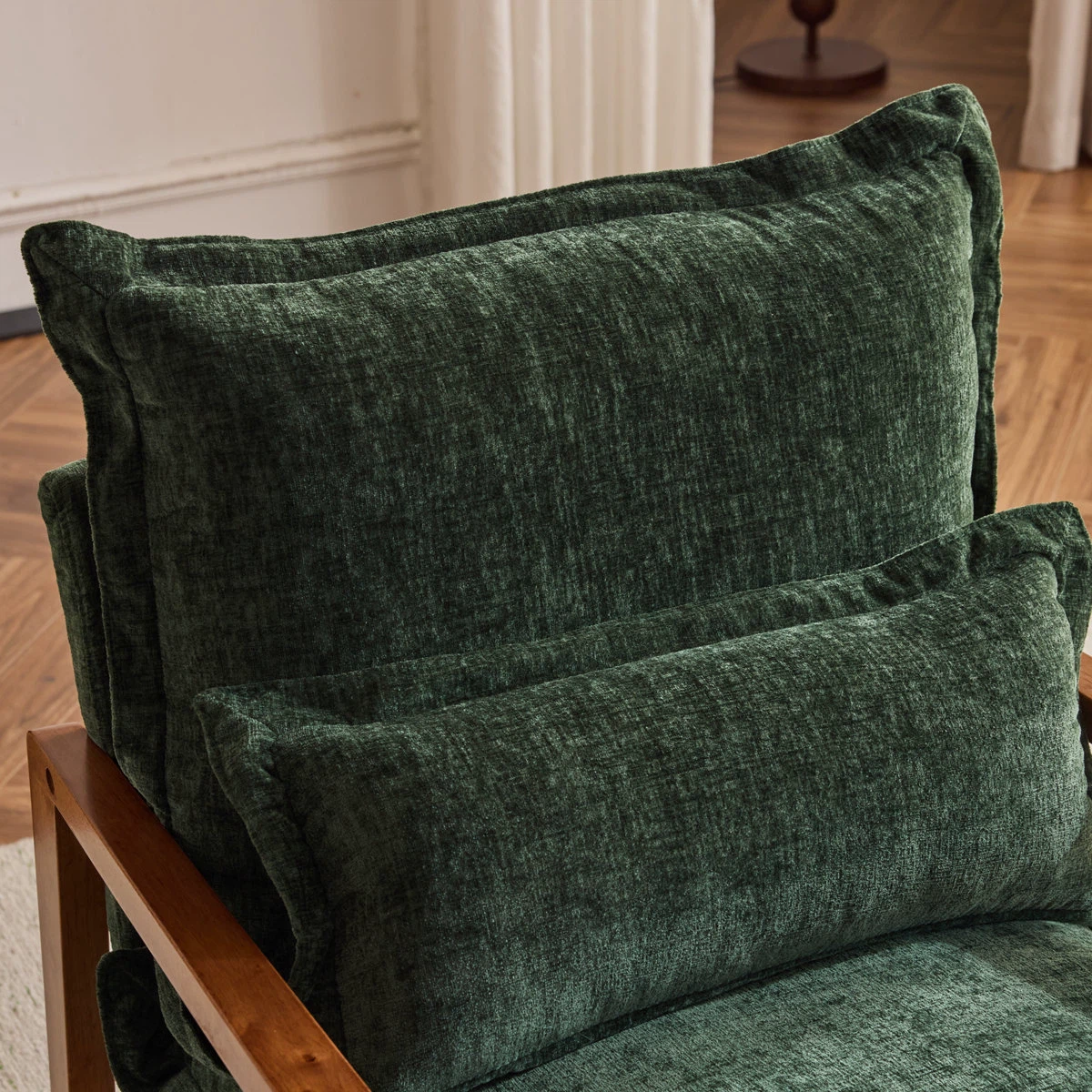 Dark Green Velvet Accent Chair with Wooden Frame - photo 3