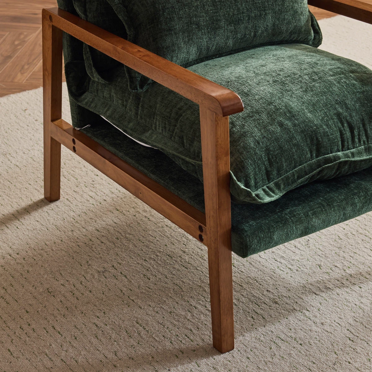 Dark Green Velvet Accent Chair with Wooden Frame - photo 4