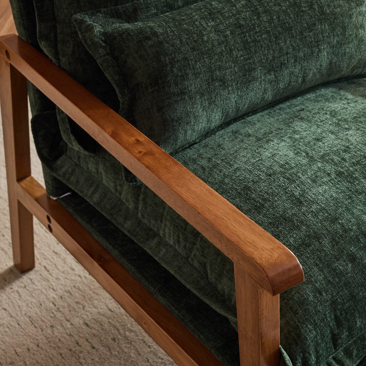 Dark Green Velvet Accent Chair with Wooden Frame - photo 5
