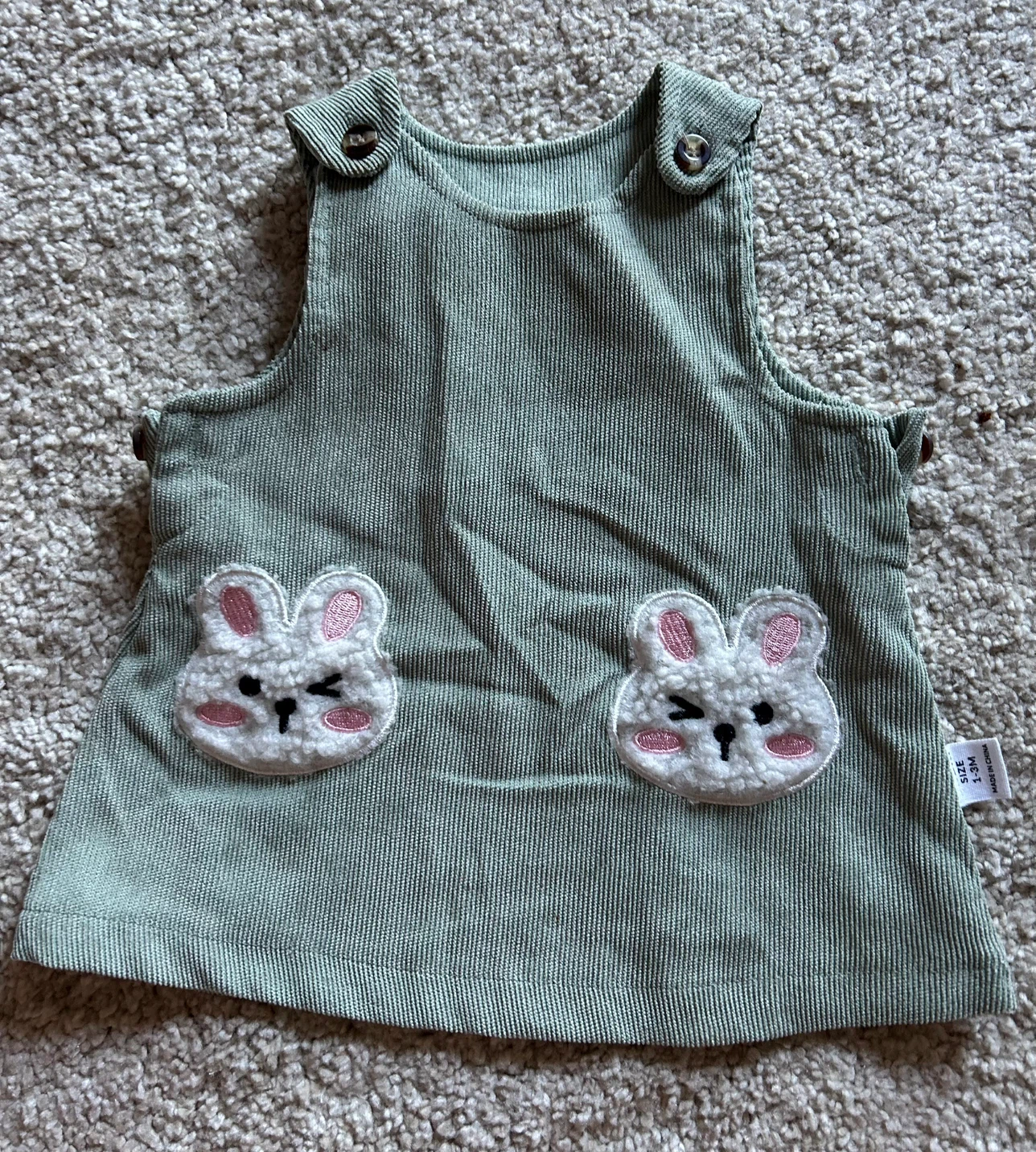 SHEIN Baby Green Corduroy Bunny Dress