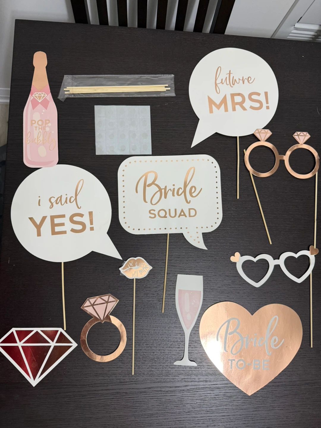 Rose Gold Bridal Shower Photo Booth Props and balloons - photo 3