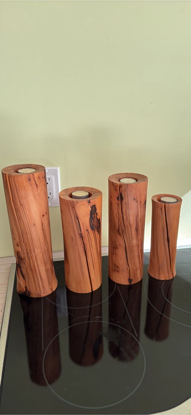 Set of 4 Natural Wood Log Candle Holders