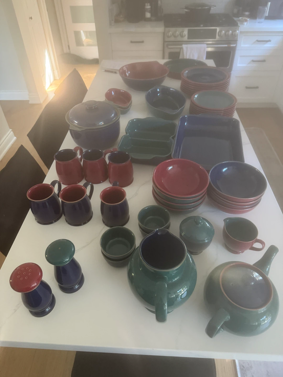 Large Stoneware Dinnerware and Serving Set