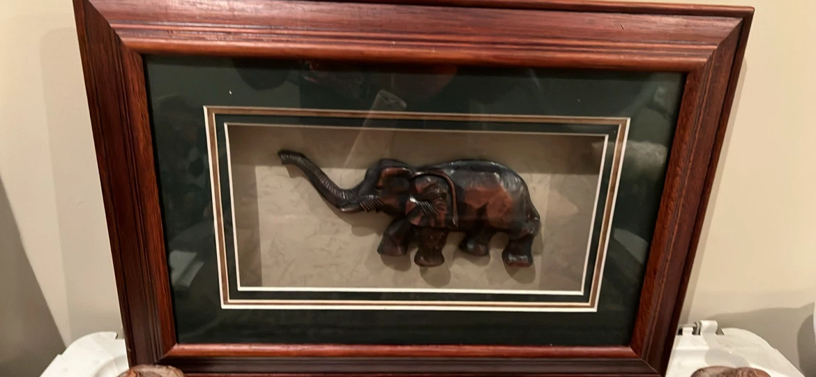 Framed Wooden Elephant Wall Art