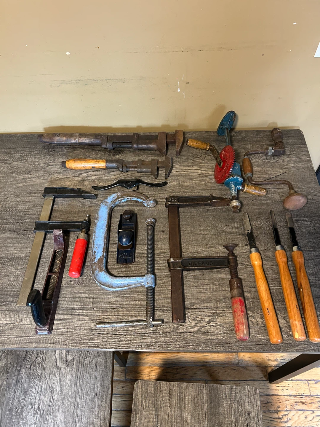Vintage Hand Tool Lot - Clamps, Planes, Drills, and Chisels