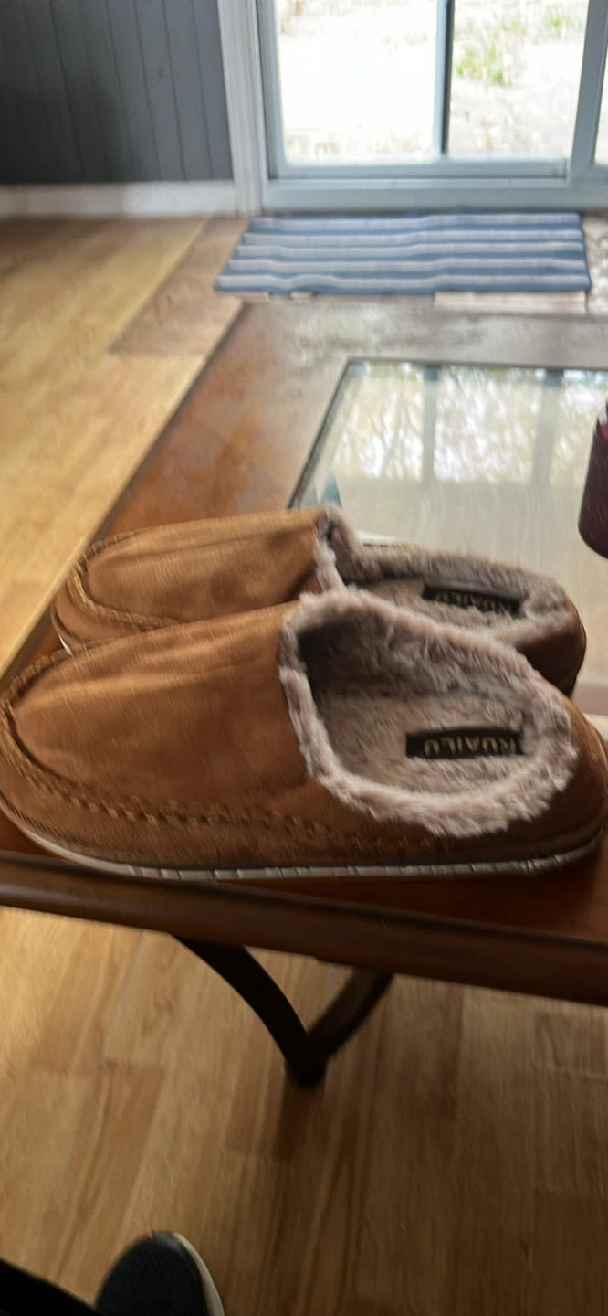 KUAILU Brown Suede Faux Fur Slippers