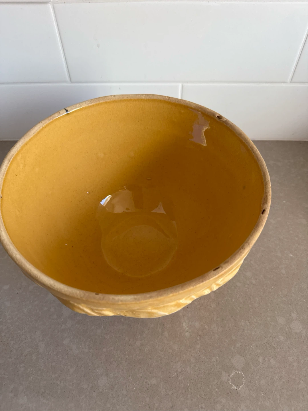 Vintage Yellow Ceramic Mixing Bowl - photo 2