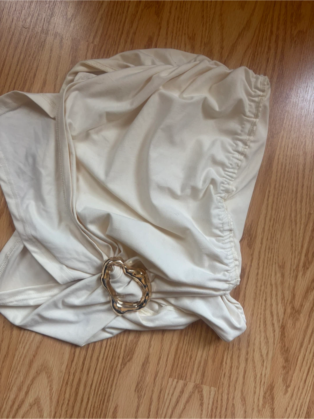 Cream Ruched Top with Gold Detail