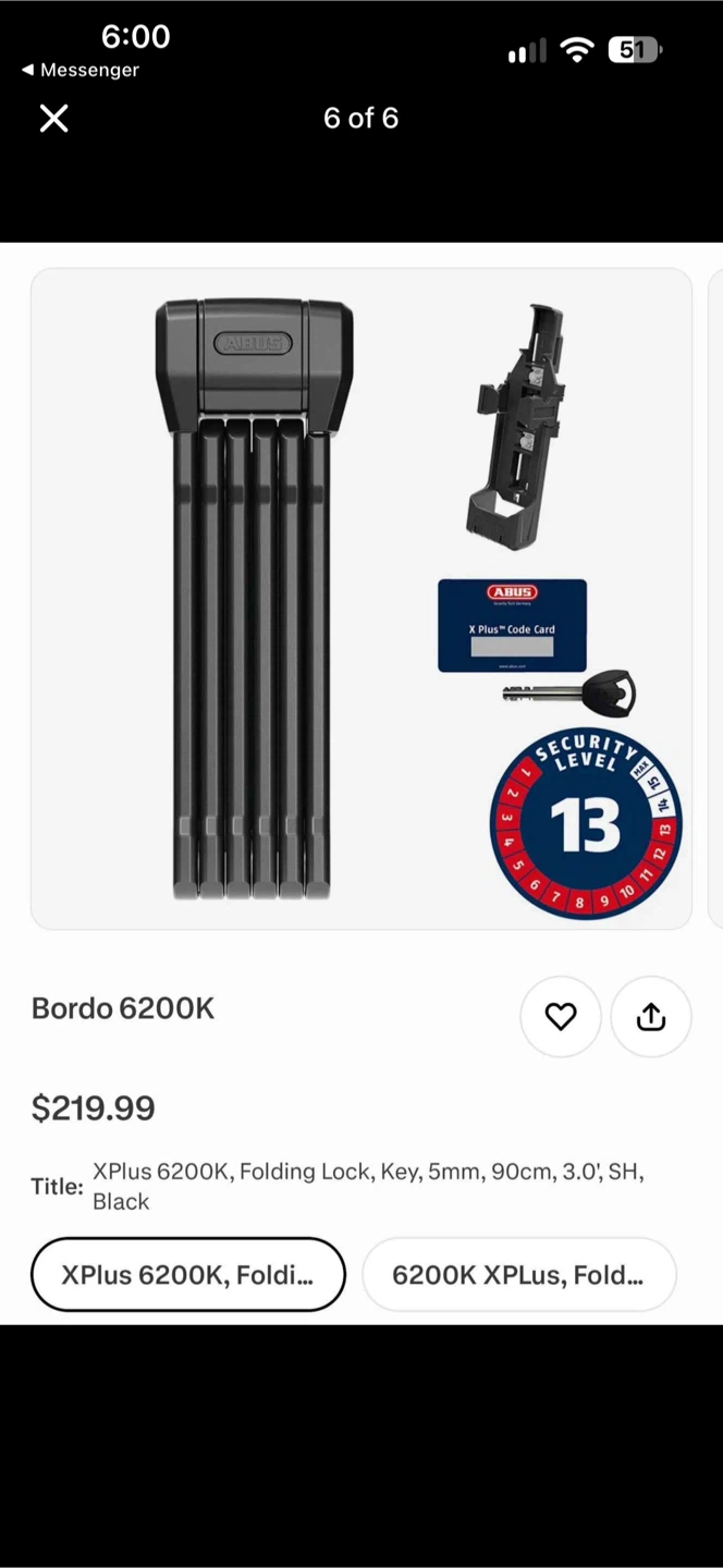 ABUS Bordo XPlus 6200K Folding Lock Black