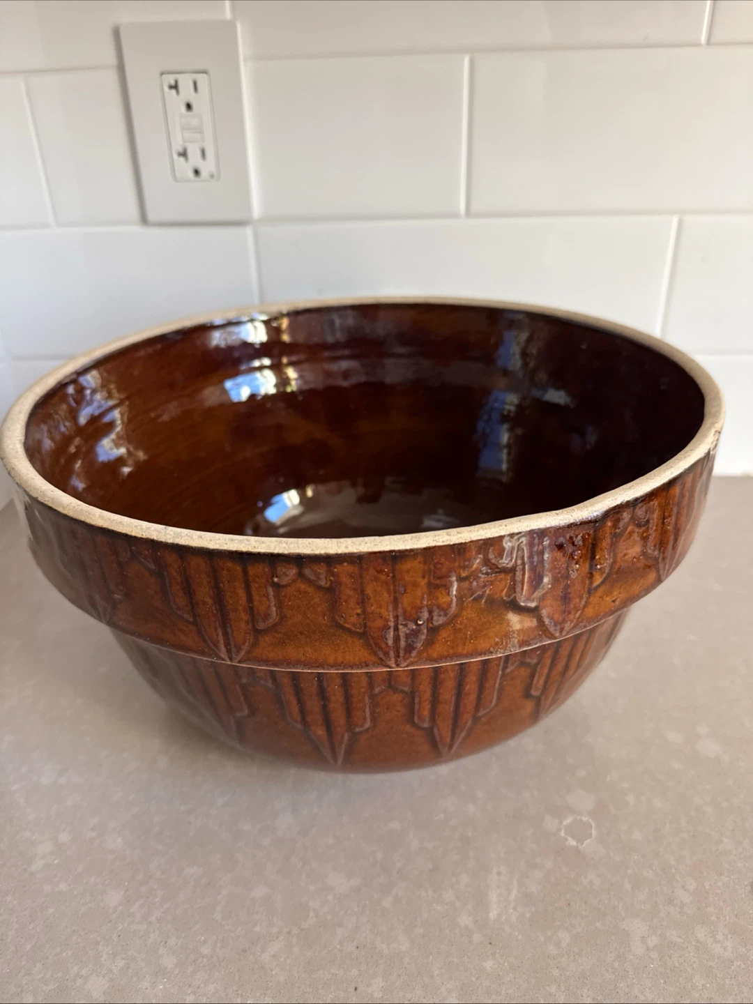 Vintage Brown Glazed Ceramic Mixing Bowl