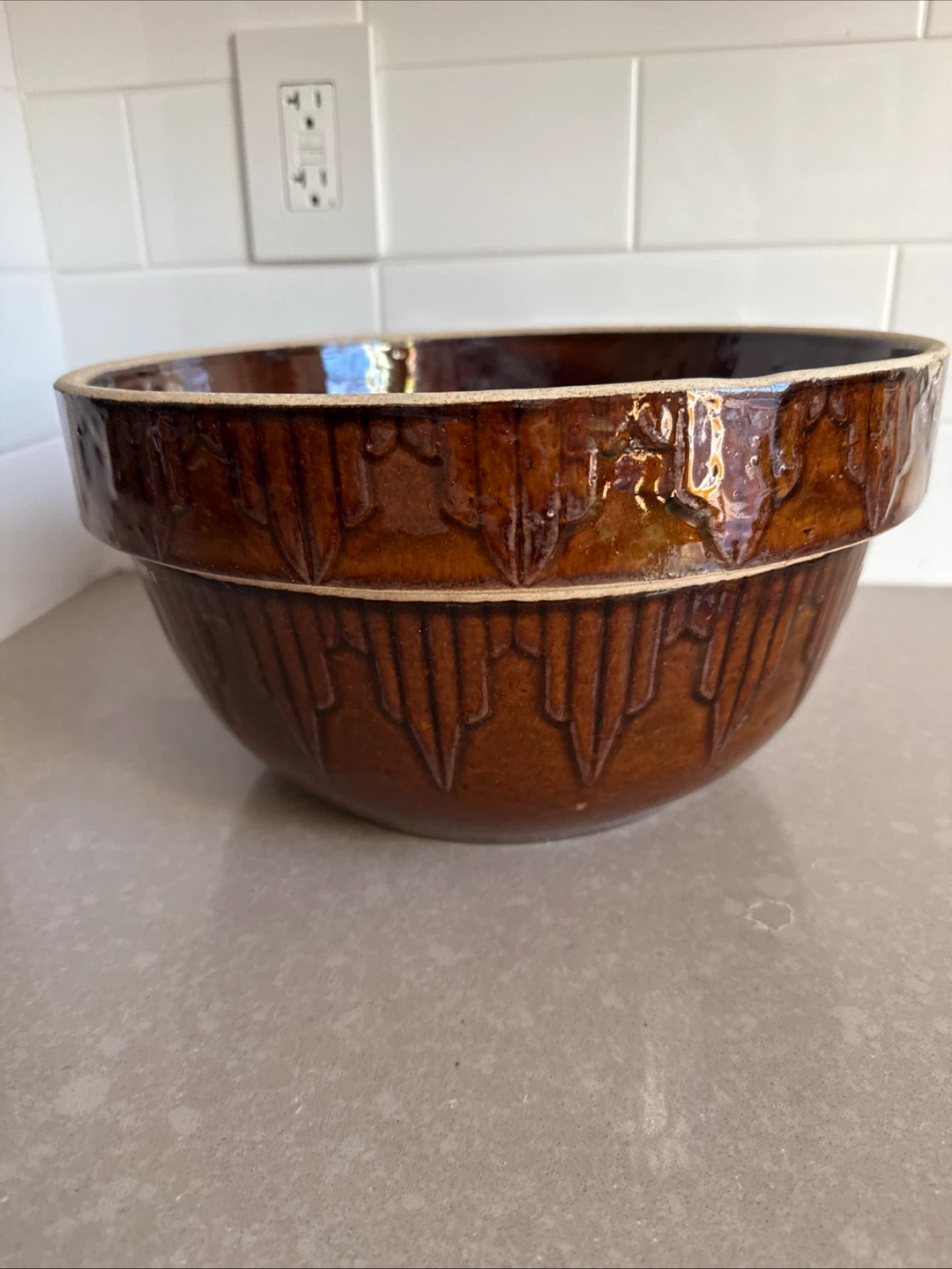 Vintage Brown Glazed Ceramic Mixing Bowl - photo 2