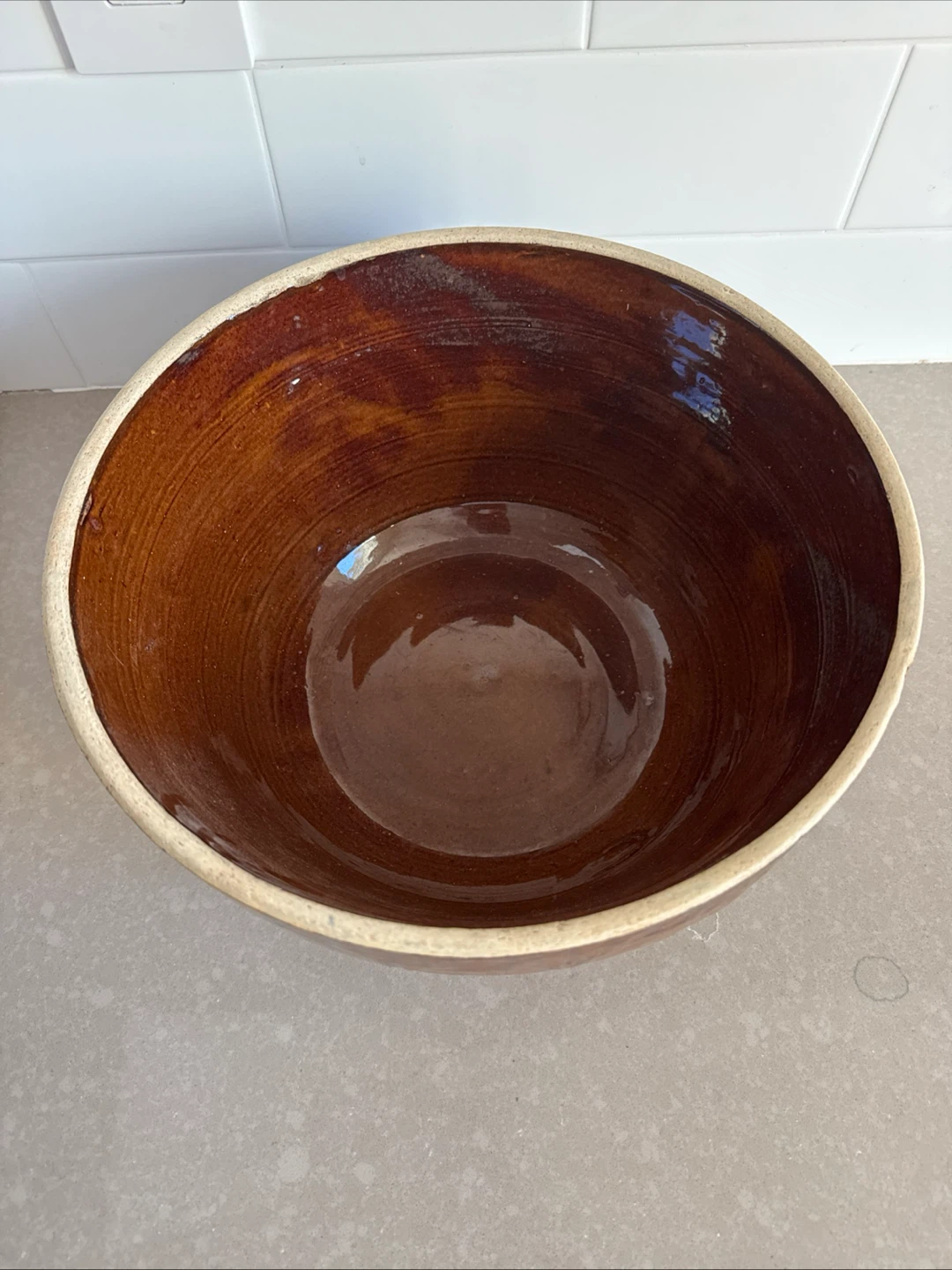 Vintage Brown Glazed Ceramic Mixing Bowl - photo 3
